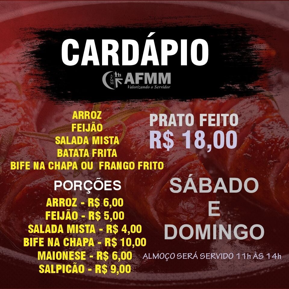 Card�pio do Almo�o deste S�bado (15) e Domingo (16)