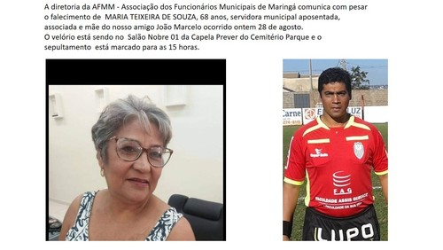NOTA DE FALECIMENTO: MARIA TEIXEIRA DE SOUZA, 68�anos, servidora municipal e associada