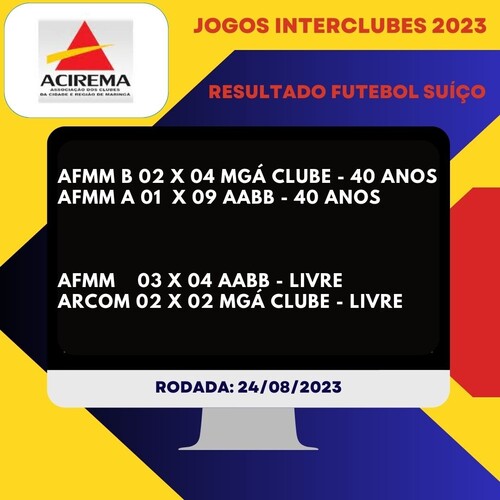 Resultados dos Jogos de Futebol Su��o categorias Livres e 40 Masters - Interclubes da Acirema
